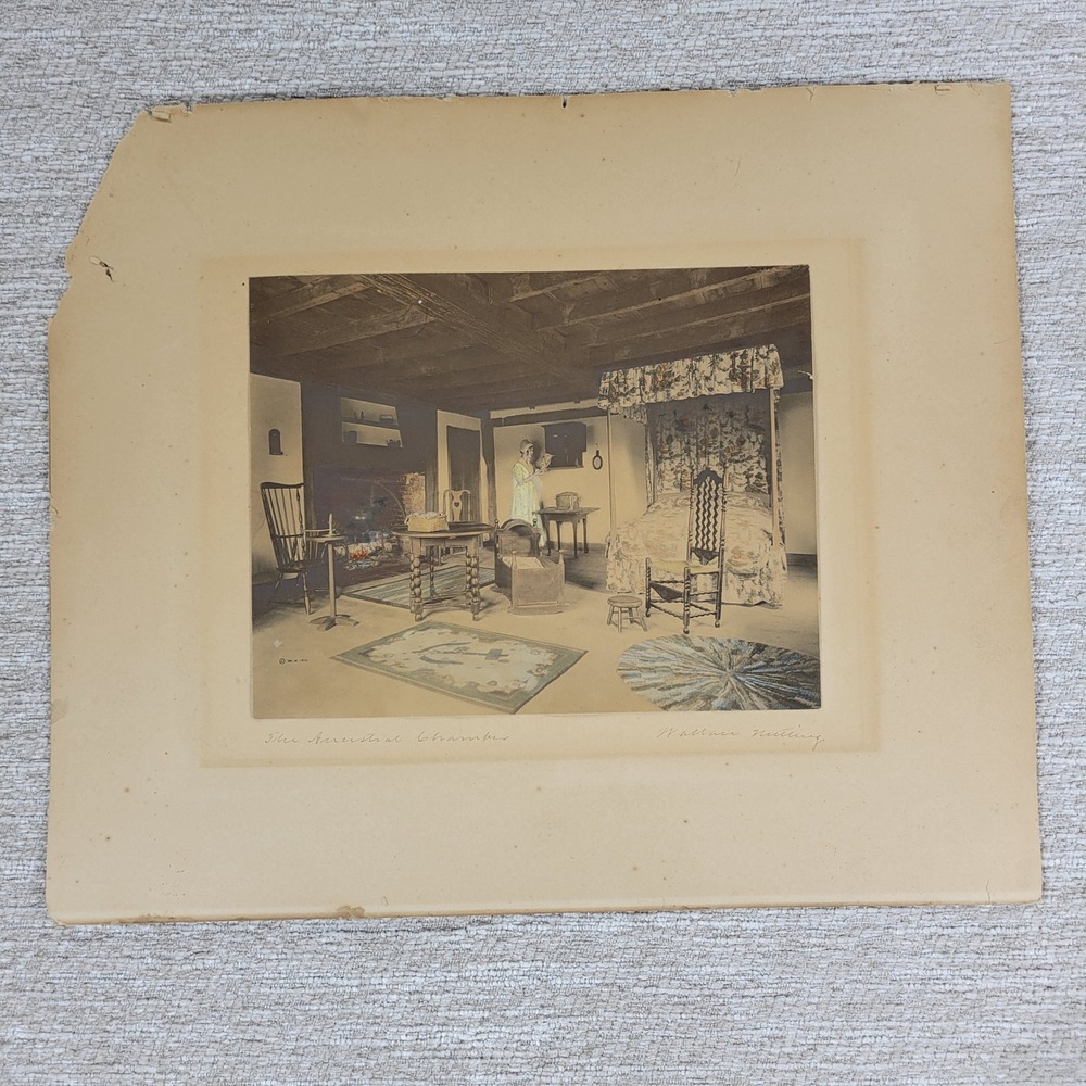 1918 Wallace Nutting The Ancestral Chamber Antique Paper Print Etching Signed